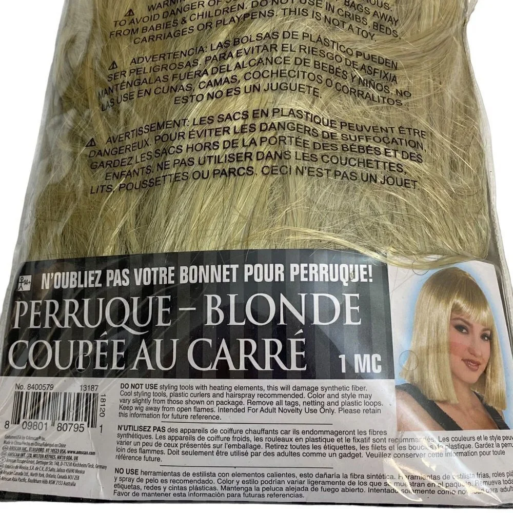 Blonde Costume Wig Straight Short Hair Bob with Bangs Flapper